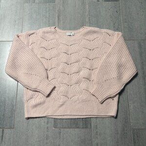 Gentle Fawn Pointelle Knit Balloon Dolman Sleeve Sweater Pink Size Small